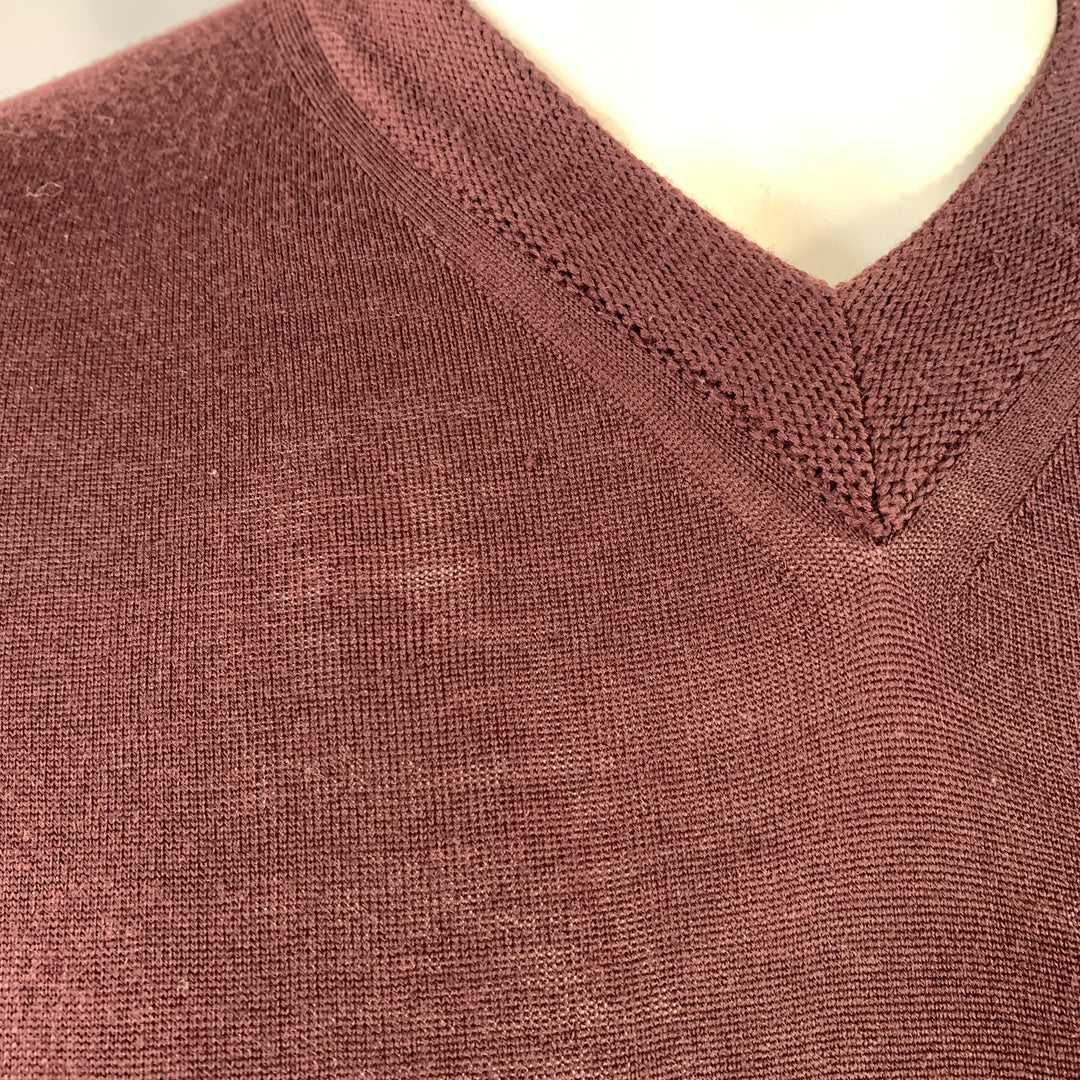 LANVIN Size L Burgundy Wool Blend V-Neck Pullover