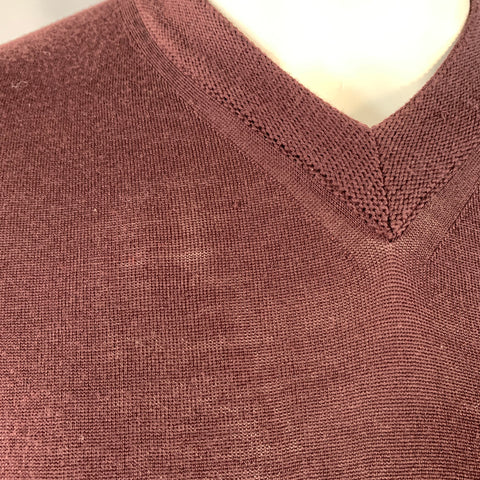 LANVIN Size L Burgundy Wool Blend V-Neck Pullover