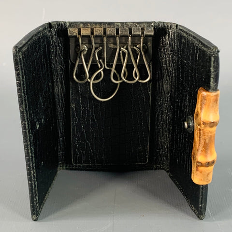 GUCCI Guccissima Black Natural Monogram Leather Canvas Bamboo Six Ring Key Holder