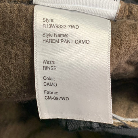R13 Size XS Brown Taupe Cotton Camouflage Elastic Waistband Casual Pants