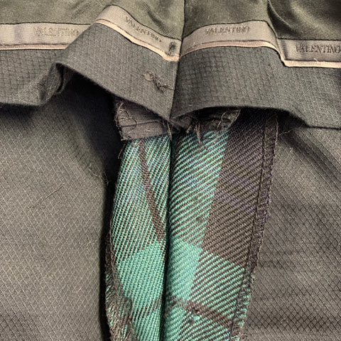 VALENTINO Size 32 Navy Green Plaid Wool Pleated Tapered Dress Pants