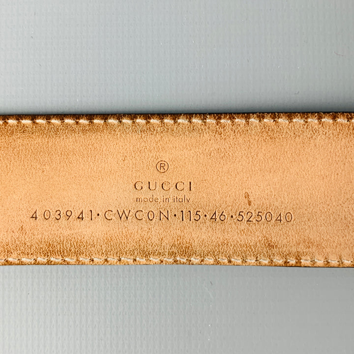 GUCCI Size 42 Black Silver Embossed Leather Belt