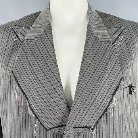 YOHJI YAMAMOTO Size L Grey Black Stripe Silk Blend Jacket