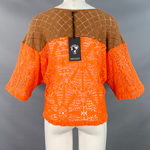 EARTHLING VIP Size L Orange Brown Lace Cropped T-shirt