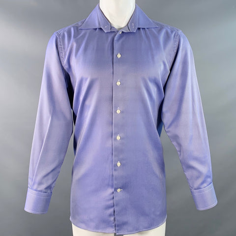 Chemise ETON manches longues à rayures diagonales bleues et blanches, coupe cintrée, col cutaway, taille M