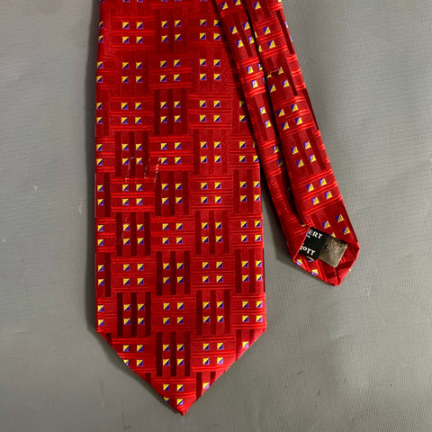 ROBERT TALBOTT Burgundy Navy yellow Geometric Silk Tie