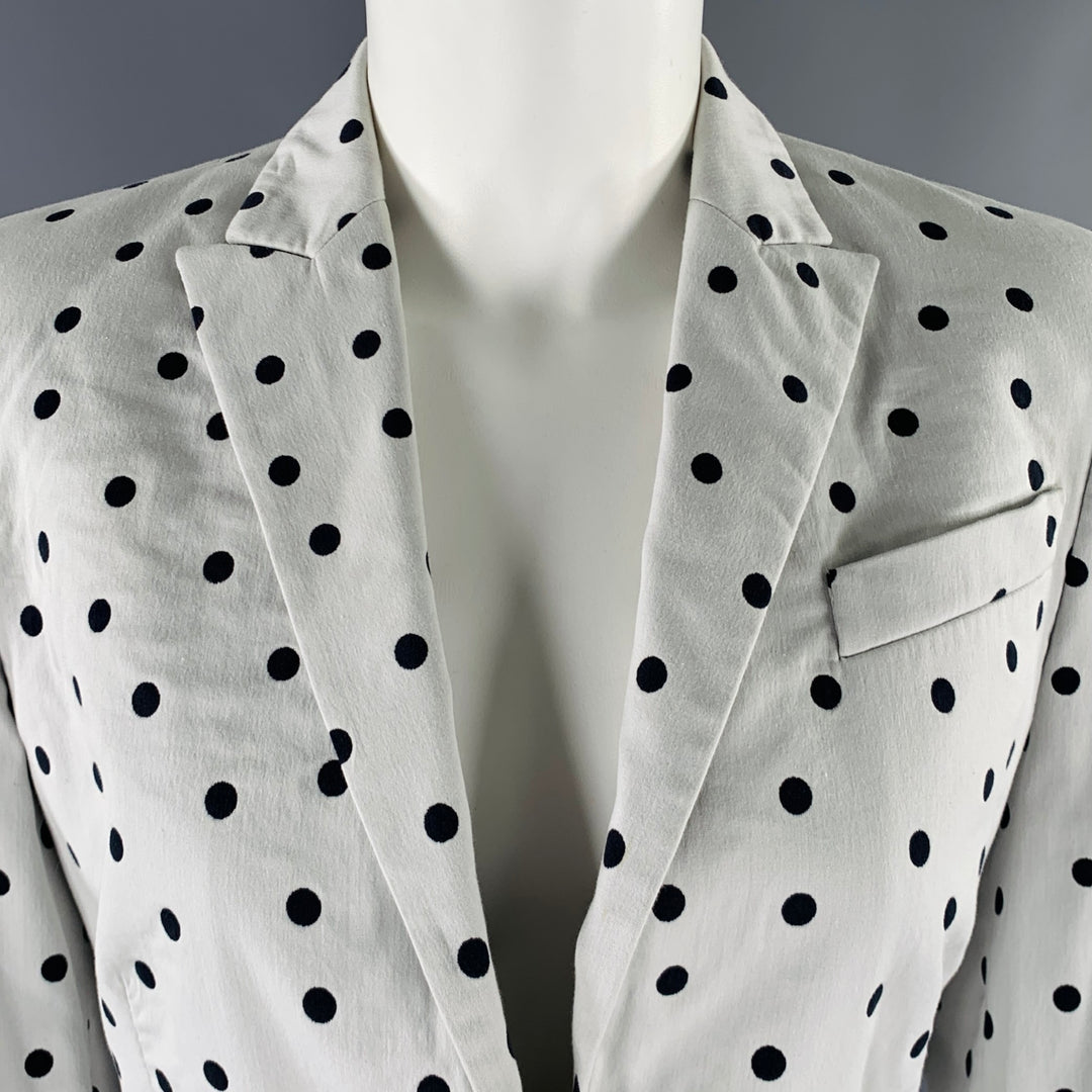 AKRIS Size 8 White Black Cotton Blend Polka Dot Blazer
