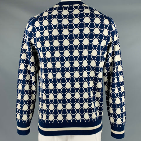 MONCLER Size XL Navy White Logo Cotton Crew Neck Pullover
