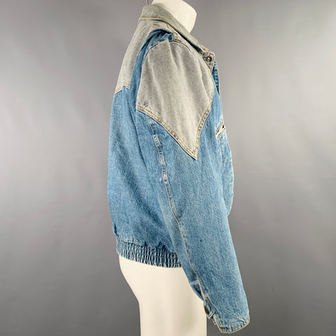 GUESS Size M Blue Grey Color Block Cotton Blouson Jacket