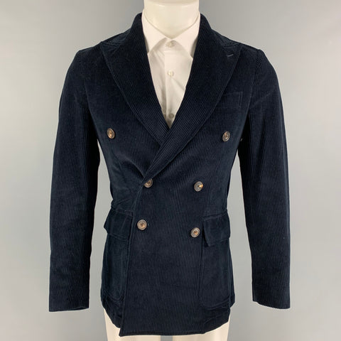 DOPPIAA Size 36 Navy Corduroy Cotton Double Breasted Sport Coat