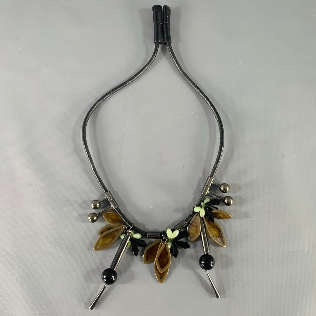 MAX MARA Black Multi Color Acetate Leather Necklace