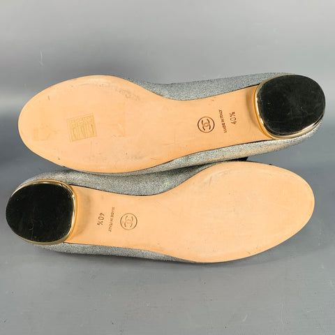 CHANEL Size 10.5 Silver Metallic Textured Suede Ballet Flats