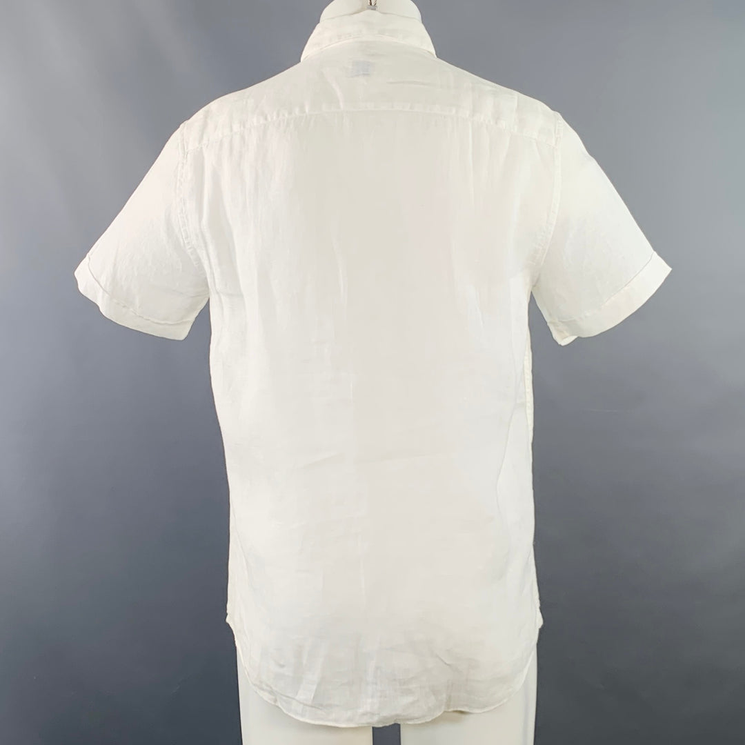 ARMANI COLLEZIONI Size M White Linen Two Pockets Short Sleeve Shirt
