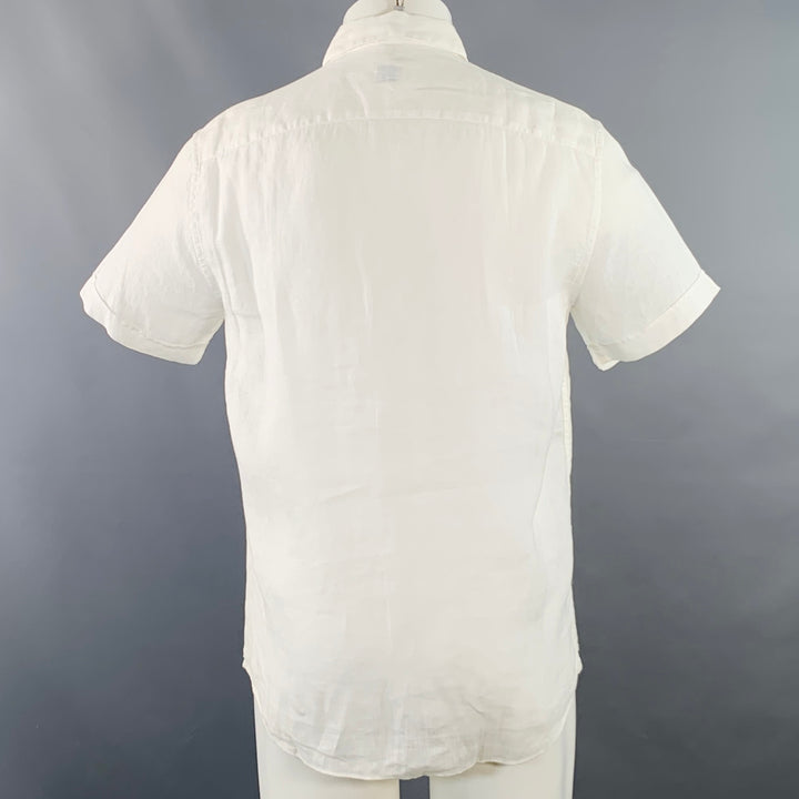 ARMANI COLLEZIONI Size M White Linen Two Pockets Short Sleeve Shirt
