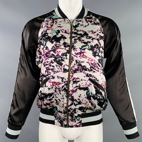 GUNS GERMS $TEAL Size M Black Multi Color Marbled Silk Jacket