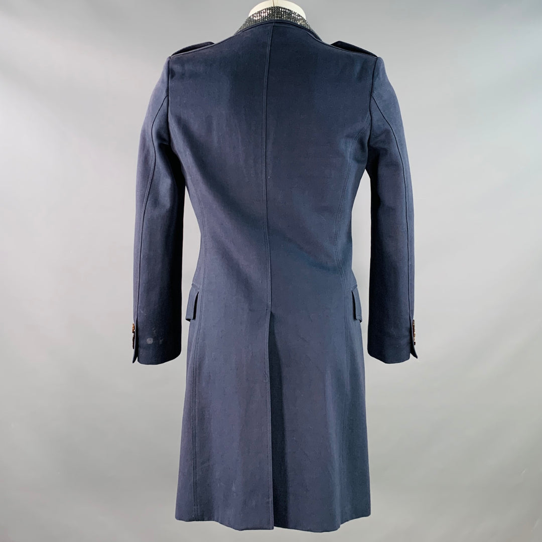 BURBERRY PRORSUM SS07 Size 38 Navy Rhinestone Cotton Wool Military Style Peacoat