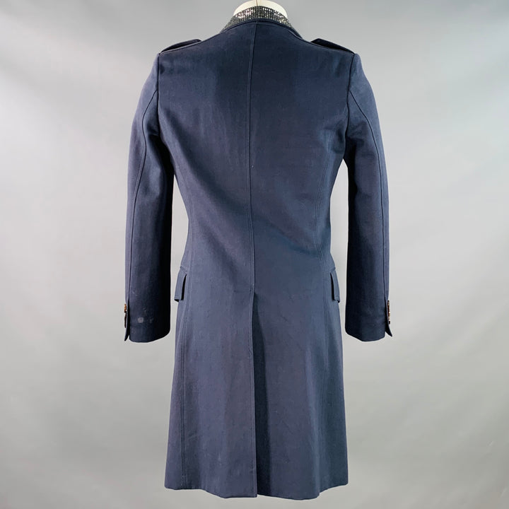 BURBERRY PRORSUM SS07 Size 38 Navy Rhinestone Cotton Wool Military Style Peacoat