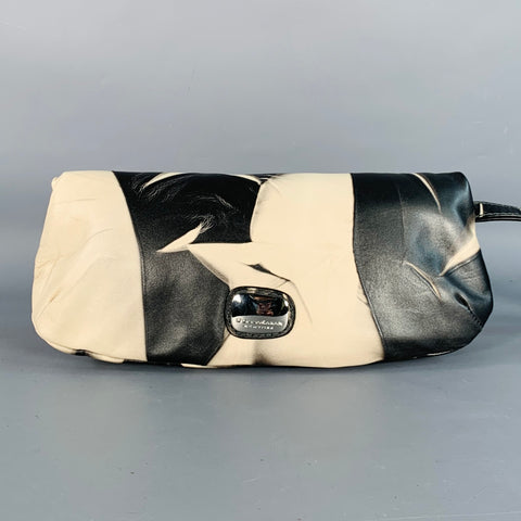 DONNA KARAN Black Grey Marbled Leather Wristlet Clutch Handbag