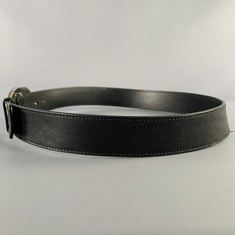 GUCCI Ceinture en cuir noir et argent GG, taille 36