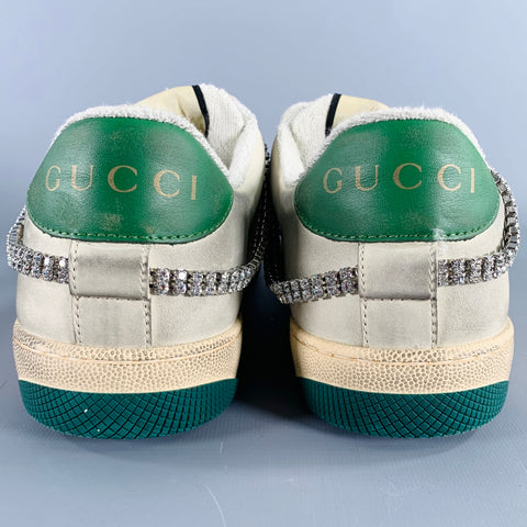 GUCCI Size 9 -Screener- Off White Distressed Leather Lace-Up Sneakers