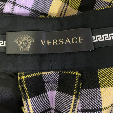 VERSACE FW2018 Size 4 Yellow Lavender Wool Plaid Tapered Casual Pants