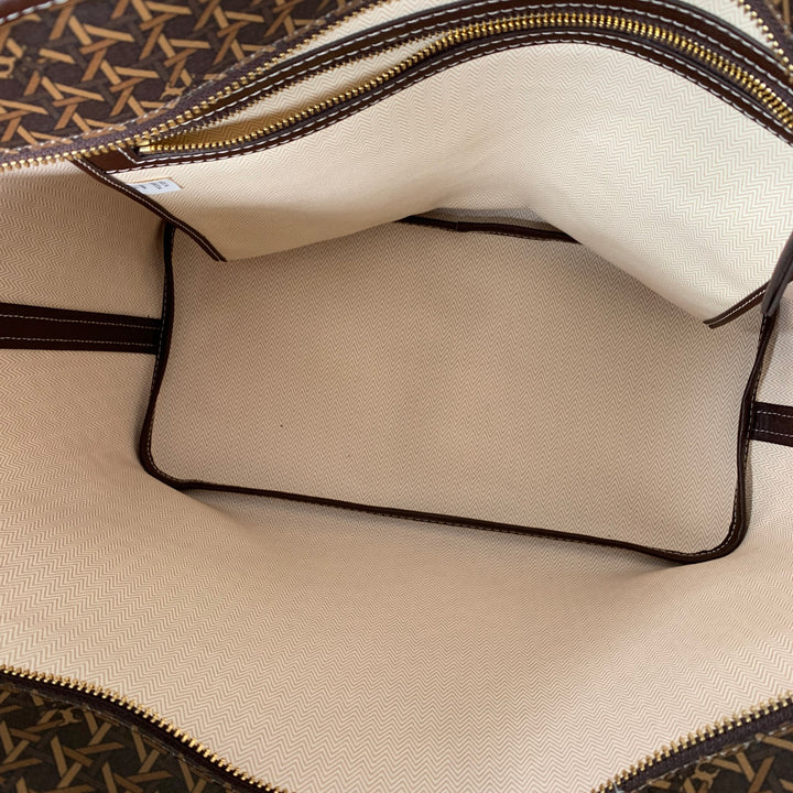 TORY BURCH Ever-Ready Brown Tan Monogram Coated Canvas Leather Tote Handbag