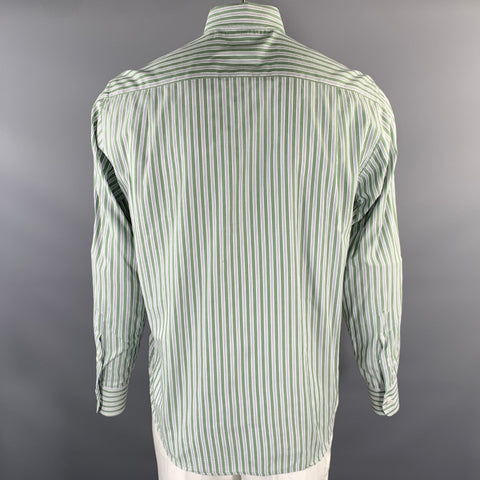 LORO PIANA Size XL White Green Blue Stripe Cotton Long Sleeve Shirt