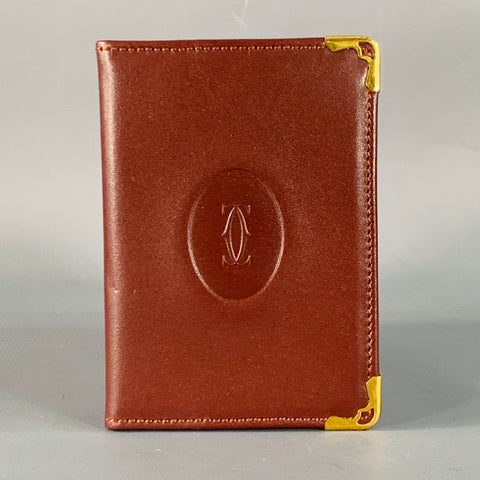 CARTIER Burgundy Gold Leather Bifold Card Case