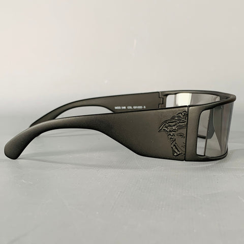 VERSACE Black Acetate Wrap Around Rectangle Sunglasses