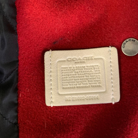 COACH Size S Red White Wool Nylon F20496 Patches Varsity Jacket