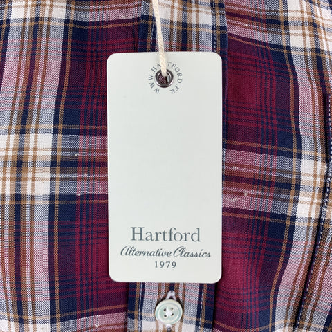 HARTFORD Size L Burgundy Brown Plaid Cotton Button Up Long Sleeve Shirt