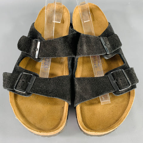 BIRKENSTOCK Size 10 Black Suede Buckle Sandals