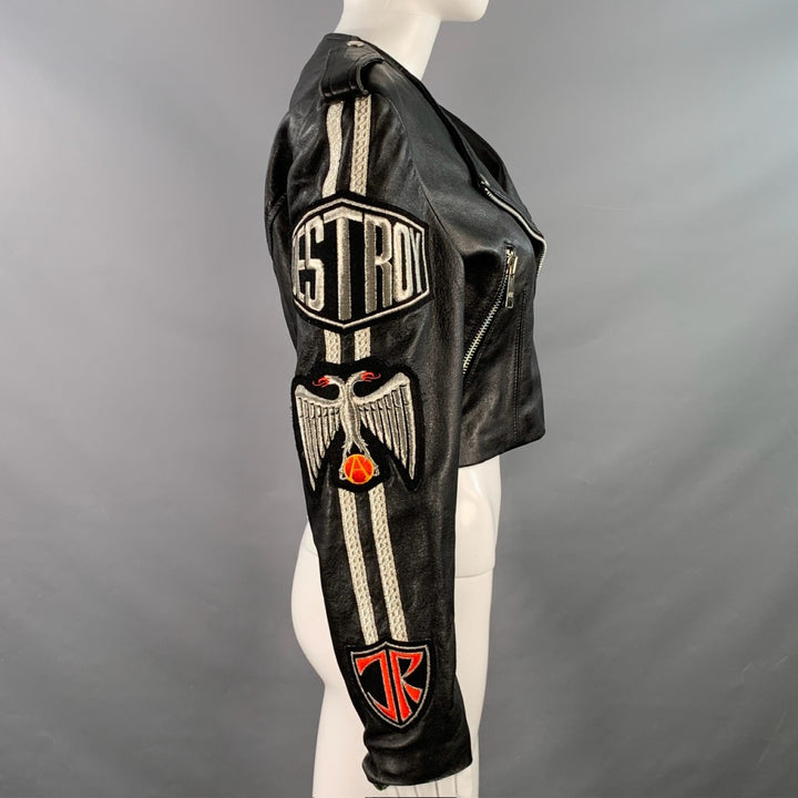 JOHN RICHMOND Size M Black Leather Patches Biker Jacket