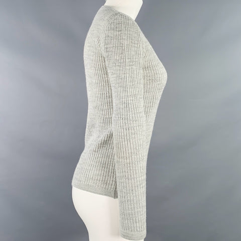COURREGES Size S Grey Rib Knit Crew Neck Pullover