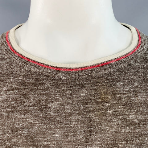 KITON Size XL Heather Brown Cream Red Silk Linen Contrast Trim Crew Neck Pullover