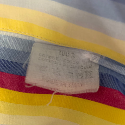 ETRO Size XL Blue Purple Yellow Stripe Cotton Pointed Collar Long Sleeve Shirt