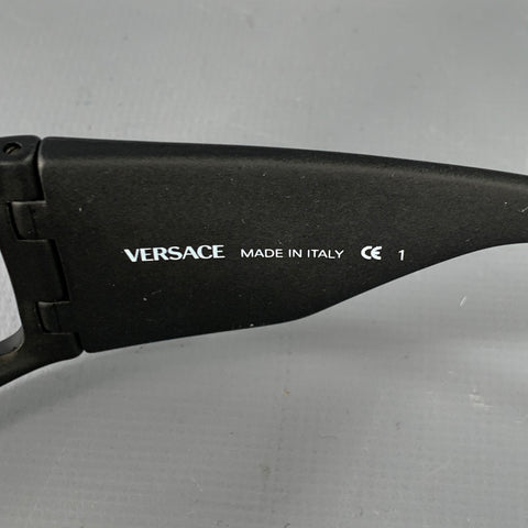 VERSACE Black Acetate Wrap Around Rectangle Sunglasses