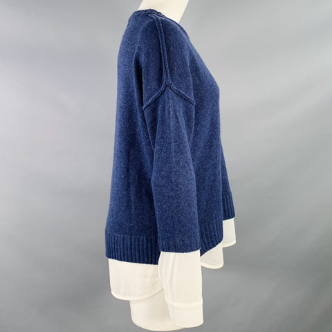 BROCHU WALKER Size S Blue Cream Wool Cashmere Oversized Contrast Trim Faux Layer Pullover