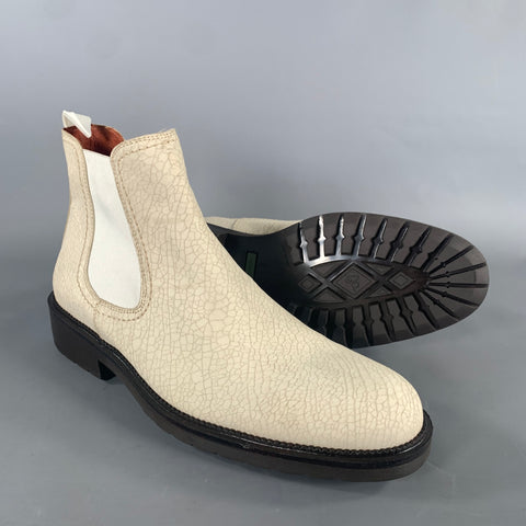 DONALD J PLINER Size 9.5 White Cream Crackled Leather Chelsea Boots