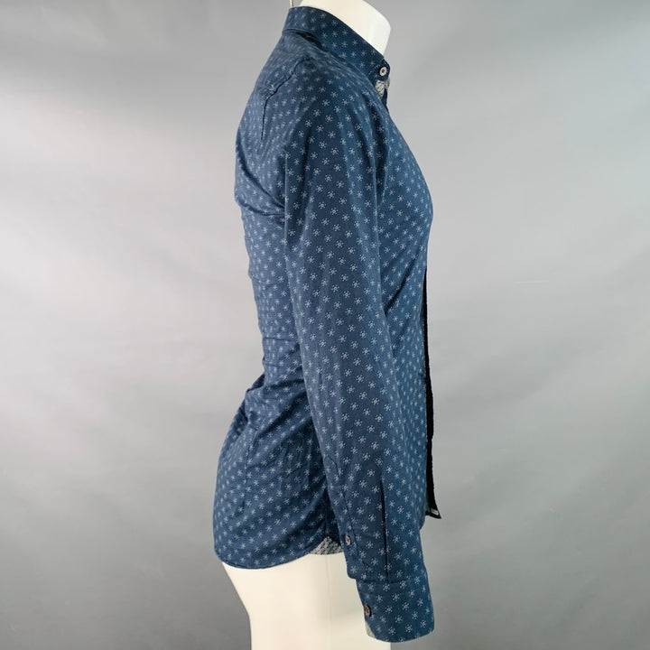 TED BAKER Size XS Hexwiz Navy White Circles Cotton One Pocket Long Sleeve Shirt