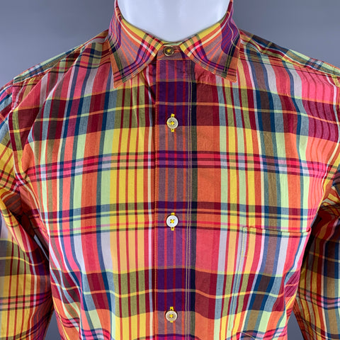 PAUL SMITH Size M Orange Multi-Color Plaid Cotton Cutaway Long Sleeve Shirt