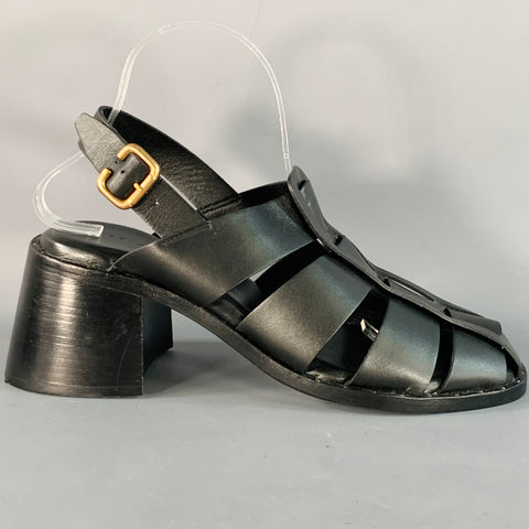 FREDA SALVADOR Size 9.5 Black Leather Chunky Heel Cage Sandals