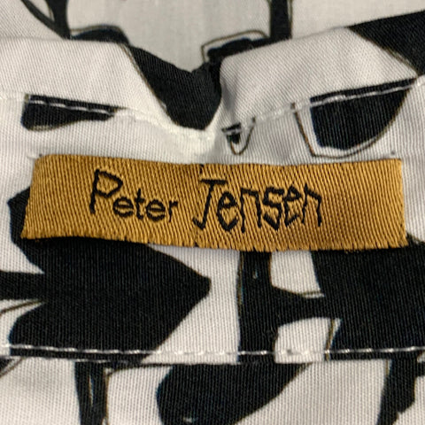 PETER JENSEN Size S White Black Spades Cotton One Pocket Long Sleeve Shirt