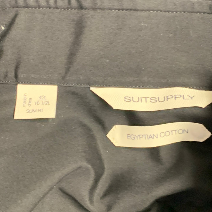 SUITSUPPLY Size L Black Egyptian Cotton Curved Cutaway Slim Fit Long Sleeve Shirt