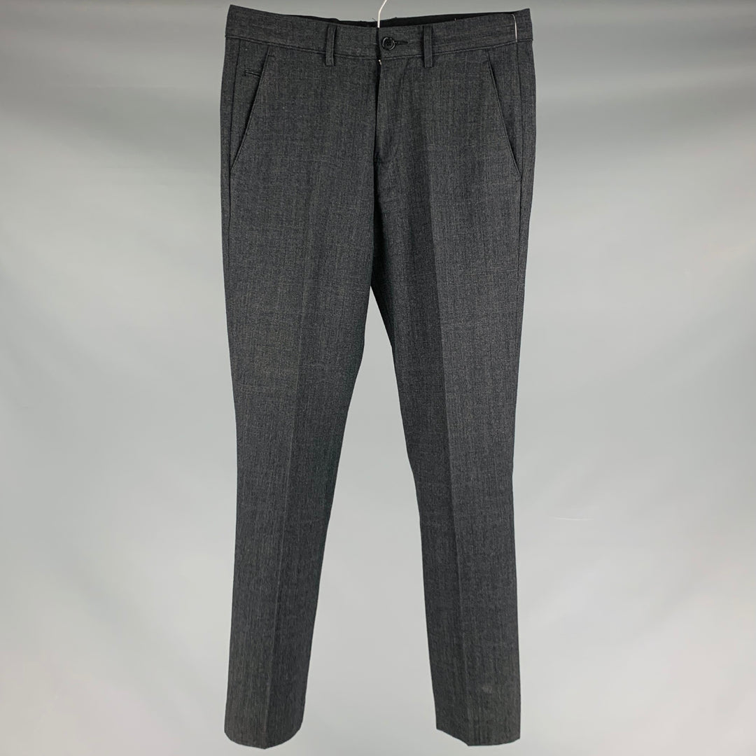 JOHN VARVATOS * USA Talla 33 Pantalón de vestir con frente plano de lana a cuadros gris carbón