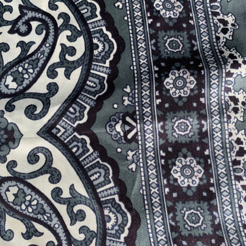 VINTAGE Green Black White Paisley Pocket Square