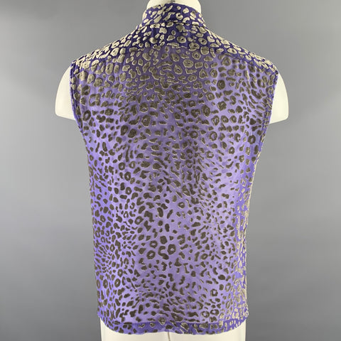 DRIES VAN NOTEN Size XS Purple Grey Leopard  Print Cutoff Sleeve Shirt