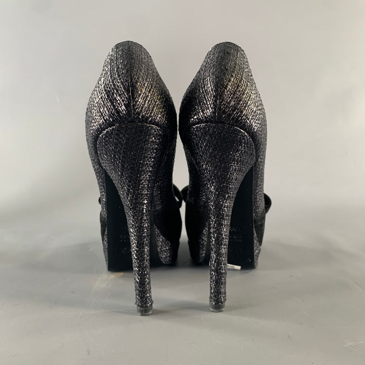 FENDI Size 8.5 Black Raffia Woven Platform Pumps