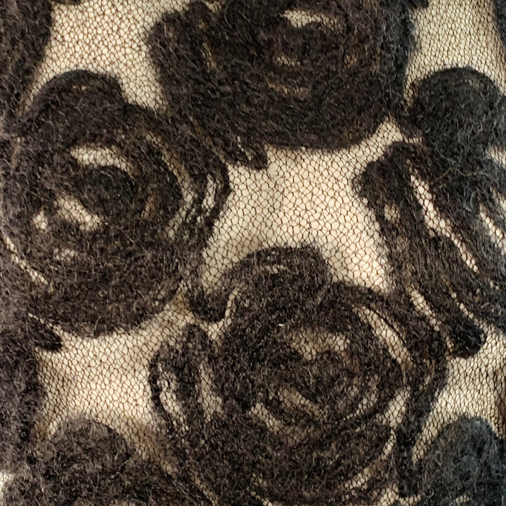 MORGANE LE FAY Size M Black Wool Blend Felted Floral Rosettes Sleeveless Casual Top