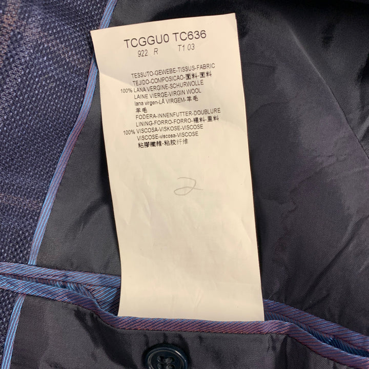 ARMANI COLLEZIONI Size 44 Navy Blue Brown Plaid Virgin Wool Notch Lapel Sport Coat